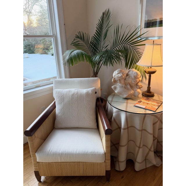 Traditional Donghia Lounge Chair in Rattan and Mahogany For Sale - Image 3 of 16