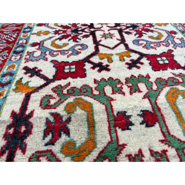 Cream and Red Kazak Wool Runner Rug, Tribal Hallway Rug, 2'8" X 8'9" For Sale - Image 6 of 16