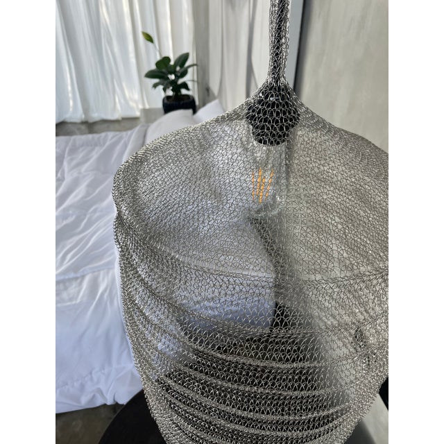 21st Century Handcrafted Knitted Lamp Wavy Bell in Silver Color, D35cm For Sale - Image 4 of 11
