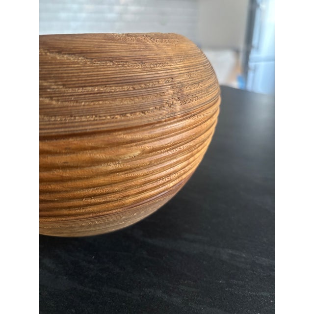 Contemporary D. Carlson Signed Segmented Ash Wood Vessel 1994 Pacific Northwest Studio Wood Art Chatter Textured Woodturning Organic Modern Wabi-Sabi For Sale - Image 3 of 7