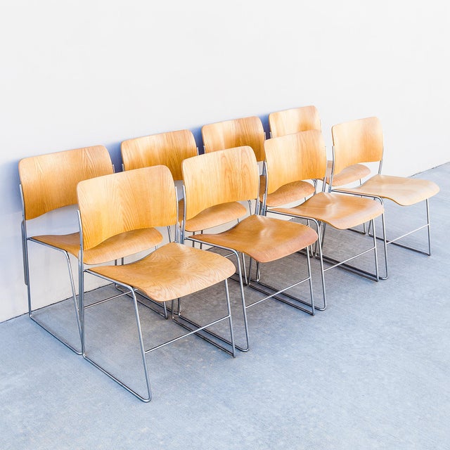 Vintage Restored David Rowland 40/4 Stacking Chairs in White Oak For Sale - Image 10 of 18