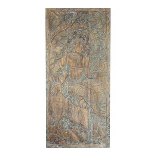 Krishna With Deer & Swan Carved Door For Sale