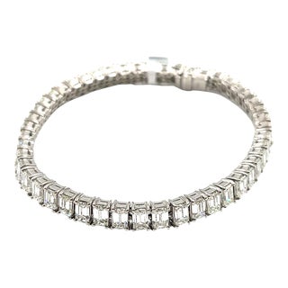 14.44 Ct Emerald Cut Diamond Tennis Bracelet For Sale