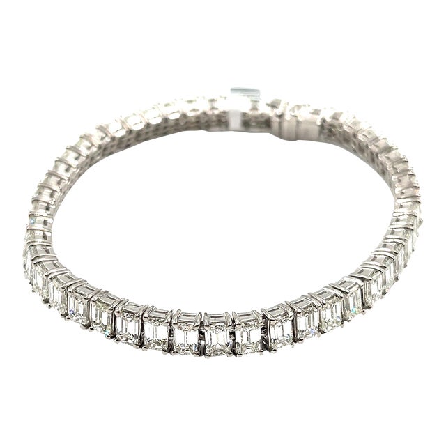 14.44 Ct Emerald Cut Diamond Tennis Bracelet For Sale