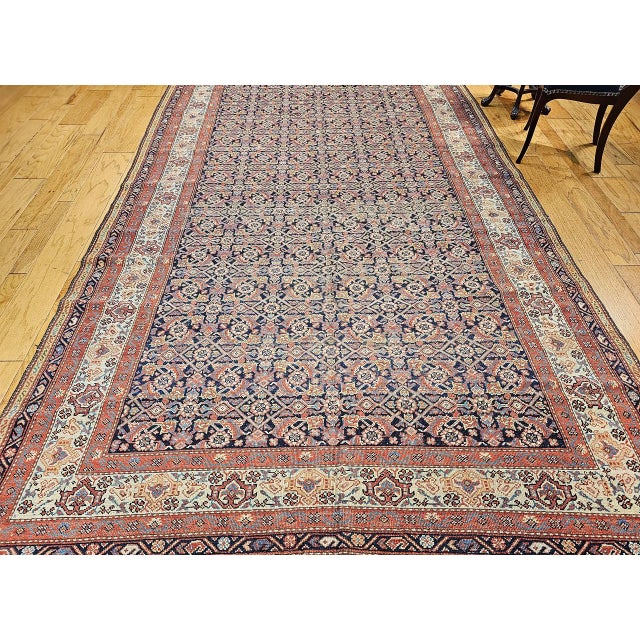 19th Century Persian Farahan Gallery Rug, Hand-Knotted Wool, Allover Herati Geometric Pattern, Ivory & Red, 7x16 For Sale - Image 15 of 15
