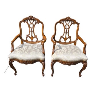 Antique Louis XV Italian Walnut Dining Room Desk Armchairs- Set of 2 For Sale