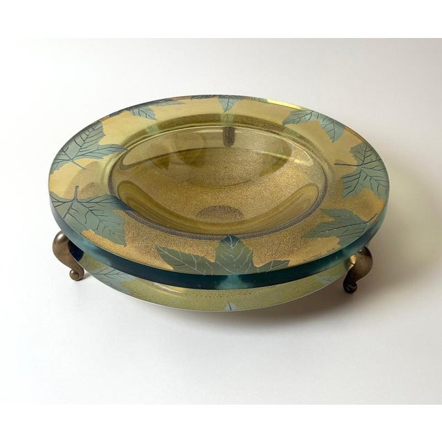 Large Art Glass Centerpiece Bowl with Brass Stand, 2000 For Sale - Image 17 of 18