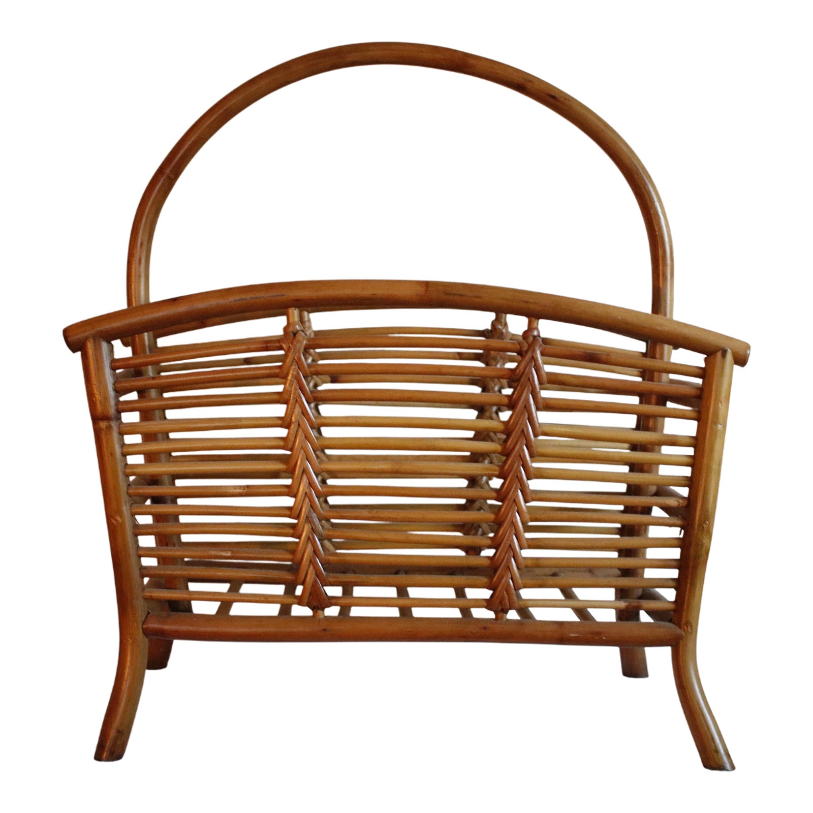 Mid Century Tortoise Bamboo Rattan Magazine Rack After Franco Albini ...