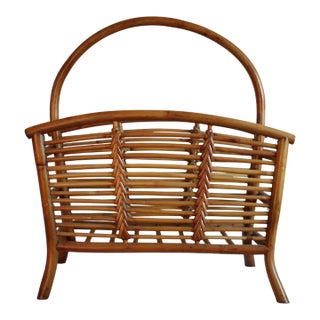 Mid Century Tortoise Bamboo Rattan Magazine Rack After Franco Albini For Sale