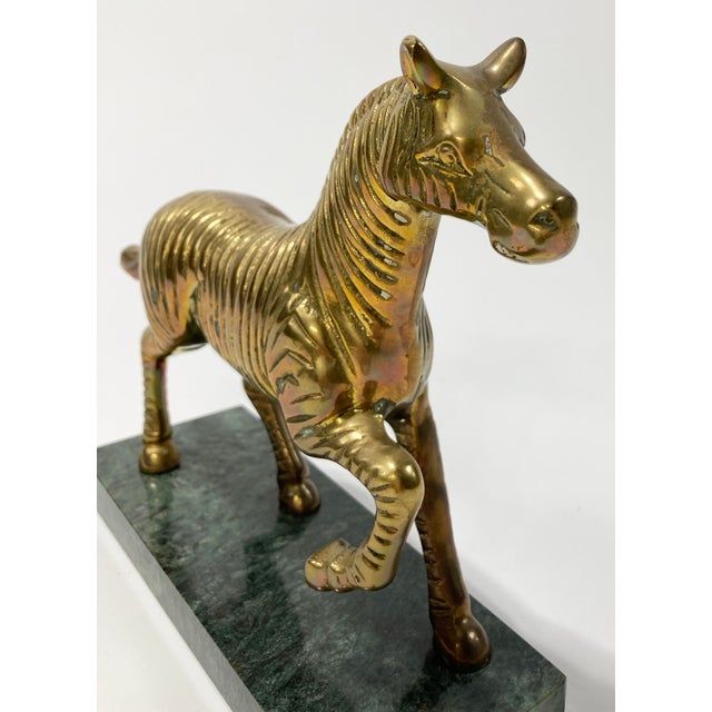 Metal Vintage Brass Zebra Figure on Marble Stand For Sale - Image 7 of 8