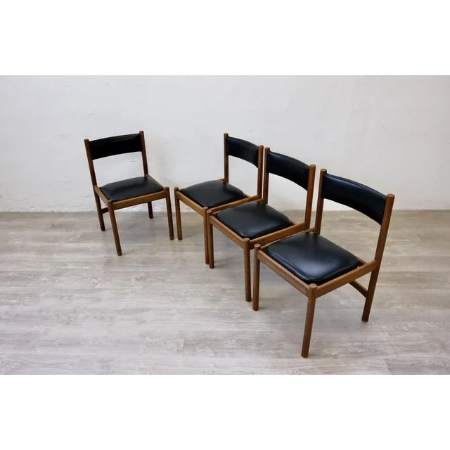 Wood Black Leather Chairs from Isa Bergamo, Italy, Set of 4 For Sale - Image 10 of 12