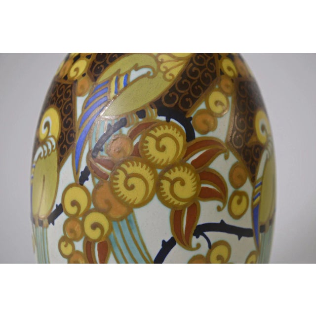 1920s Art Deco Ceramic Porcelain Vase Birds of Paradise by Jan Wind, 1920s For Sale - Image 5 of 12