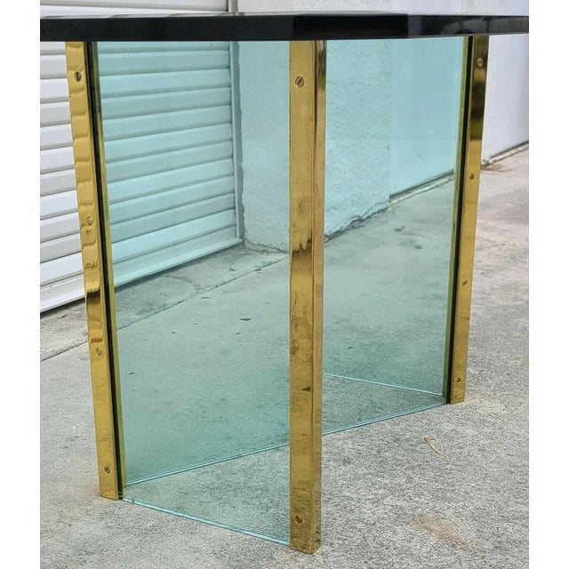 1970's Leon Rosen for Pace Collection Glass & Brass Dining Table 72" X 40" For Sale In Miami - Image 6 of 12