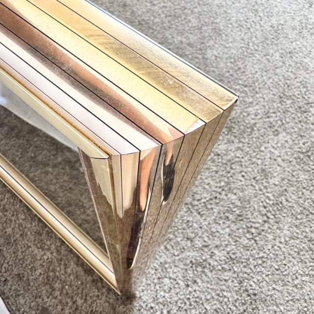 Postmodern Lily Flower Stained Glass Gold Frame Wall Mirror For Sale - Image 11 of 11