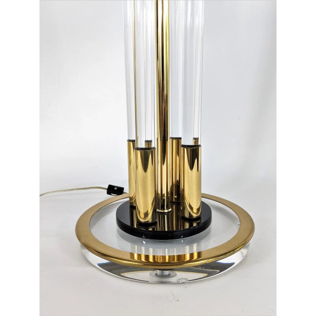Metal Clearlite by Bauer Lucite and Brass 4 Column Table Lamp Vintage For Sale - Image 7 of 13