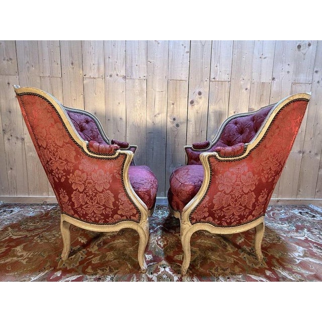 Louis XV Style Gondola-Shaped Bergère Chairs in Painted Wood, Set of 2 For Sale - Image 5 of 9