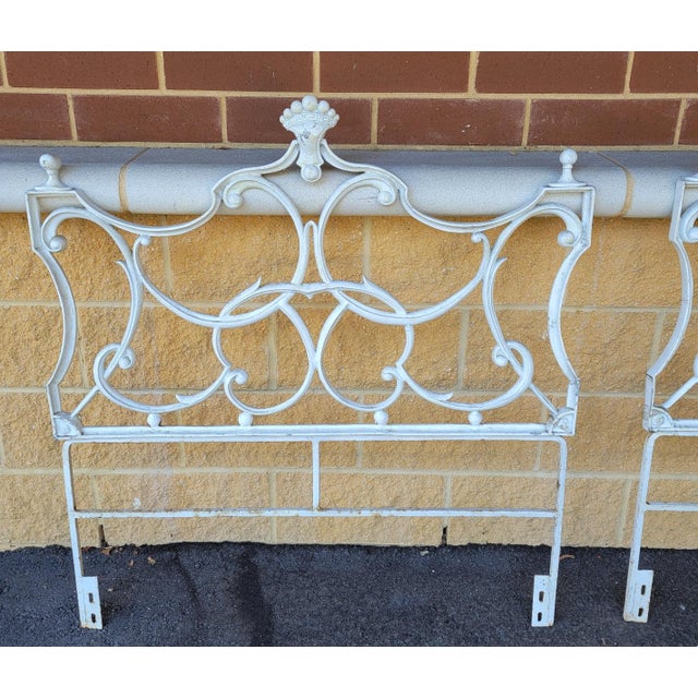 Antique French Italian Style White Cast Iron Twin Bed Headboards a