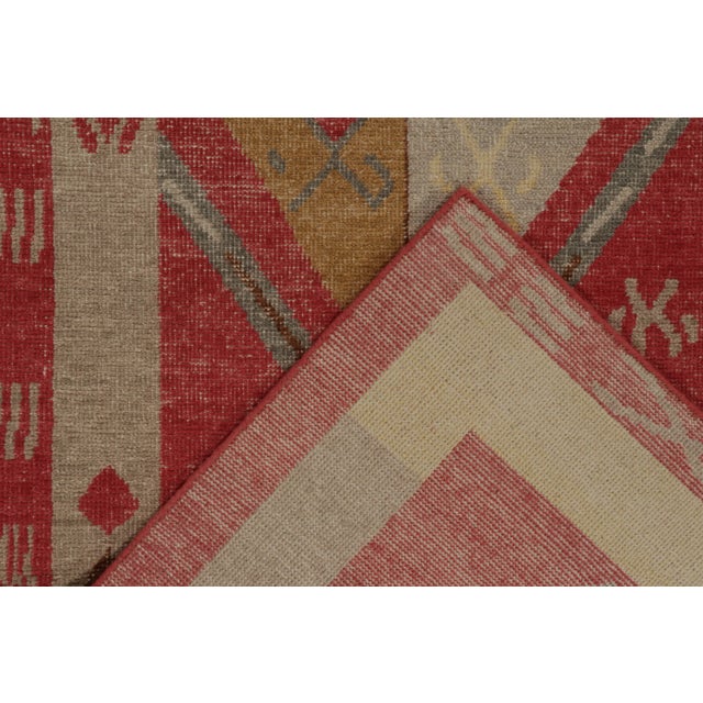 Textile Rug & Kilim’s Distressed Yuruk Style Rug in Red, Beige & Gray Geometric Patterns For Sale - Image 7 of 7