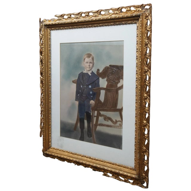 Drawing/Sketching Materials Antique Late Victorian Pastel Painting Portrait of Young Boy Marcel Goffena 25" For Sale - Image 7 of 13