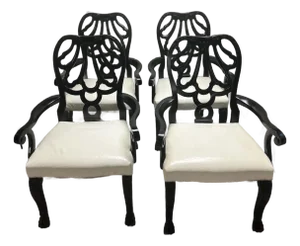 Set of 4 Ralph Lauren Black Armchairs With Genuine Leather Faux Alligator Seats