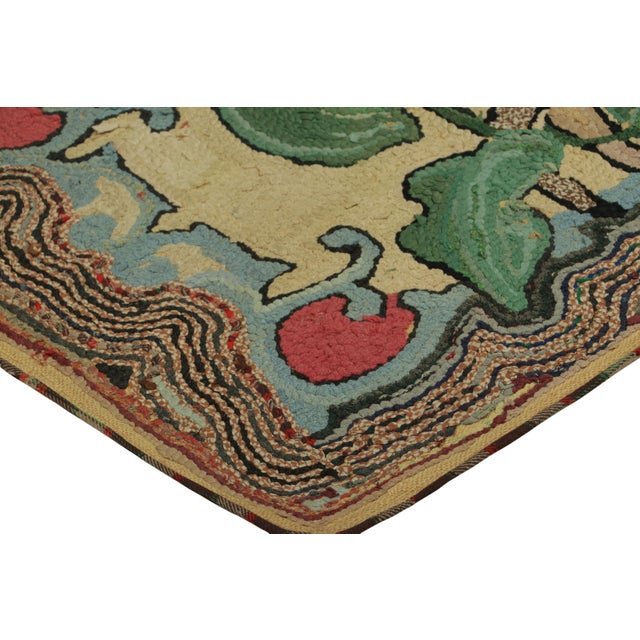 Antique Hooked Rug in Beige-Brown With Animal Pictorial Patterns | Rug & Kilim For Sale In New York - Image 6 of 8