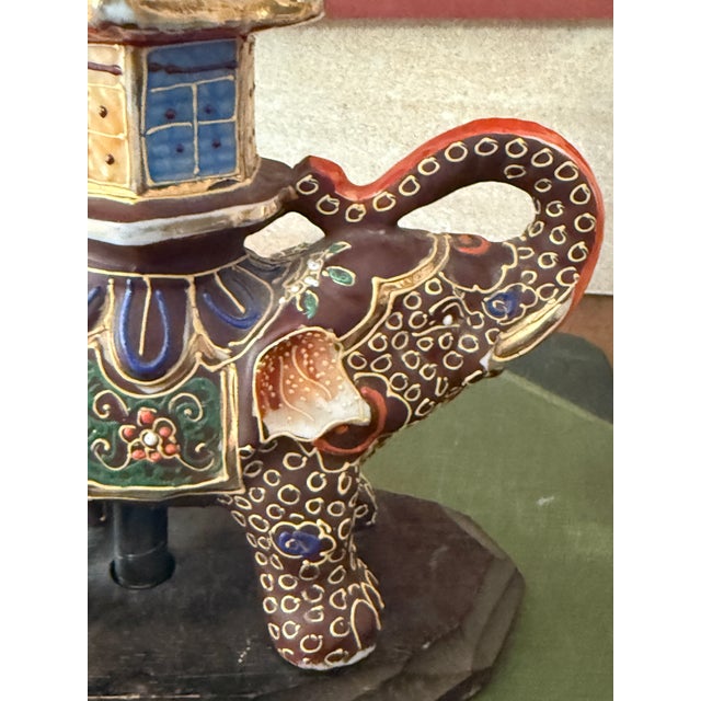 Vintage Japanese Satsuma Elephant Table Lamp Hand-Painted Made in Japan For Sale - Image 4 of 12
