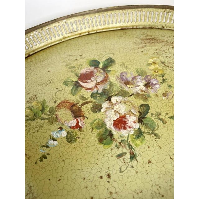 Gold Hand-Painted Green Metal Tray, France, 1800s For Sale - Image 8 of 11