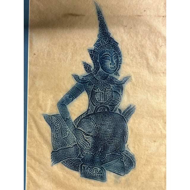Traditional Vintage Thai Temple Rubbings in Gilt Bamboo Frames – Pair For Sale - Image 3 of 8