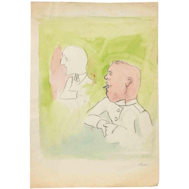 Pencil drawing and watercolor on paper. Hand signed lower right. Very good condition. This piece is attributed to the...