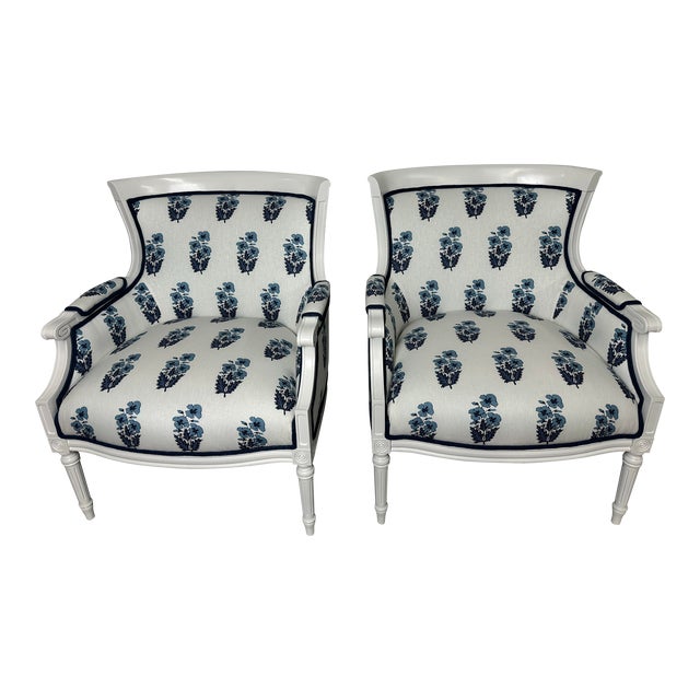 P Kaufmann Indira Blues Patterned Lounge Chairs- a Pair | Chairish