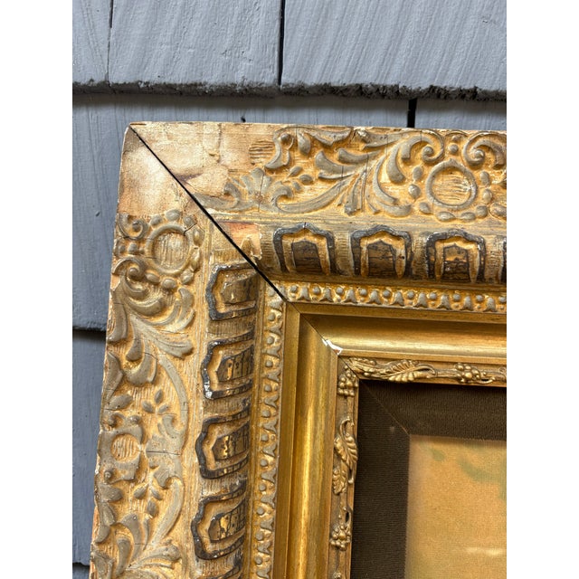Early 20th Century Decorative Antique European Landscape Print Housed in an Ornate Giltwood Frame With Age, Wear and Patina For Sale - Image 5 of 10