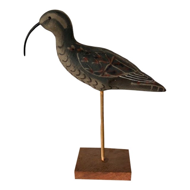 Vintage Hand Carved and Painted Wooden Shorebird, Folk Art For Sale