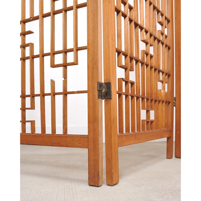 Mid-Century Four-Panel Teak Geometric Screen or Room Divider For Sale - Image 10 of 18