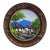 Vintage Hand Painted Folk Art Wood Plaque Village Scene Carved Round Frame For Sale