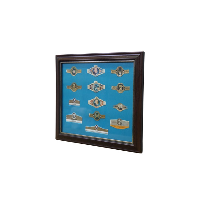 Vintage framed collection of Winston Churchill cigar bands produced by the Belgian tobacco company Mercator Vander Elst....
