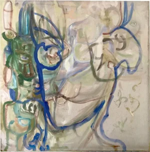 "Manicure", 2021. Abstract, Figurative Oil Painting on Canvas by Joe Ginsberg. Oyster Gray With Blue, Green and Lavender Highlights.
