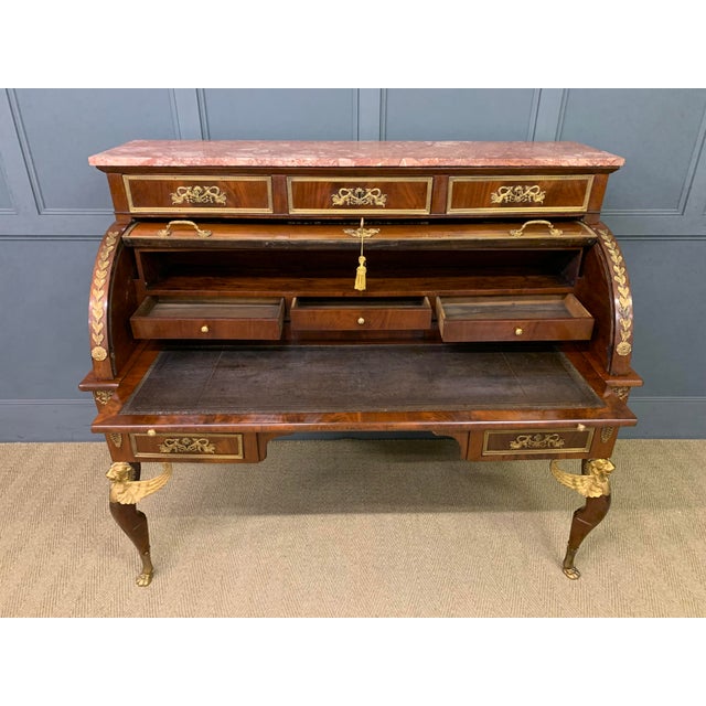 Large Antique French Empire Flame Mahogany Cylinder Desk, 1850 For Sale - Image 4 of 18