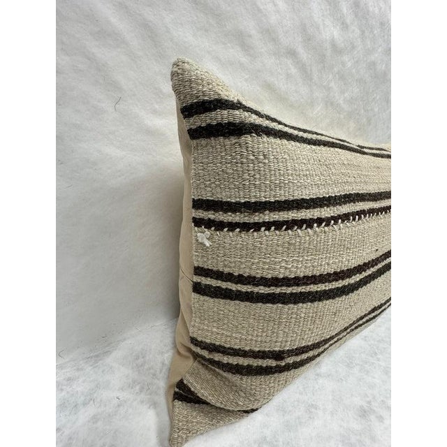 Turkish Hemp Pillow Cushion Natural Beige Black Pillow Cushion Cover 16" x 24" For Sale - Image 4 of 4