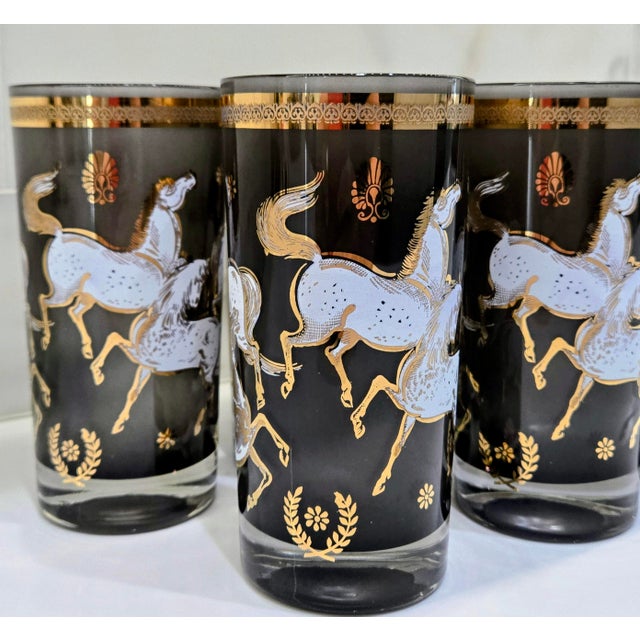 Vintage Culver-Attributed "Ming" Wild Horses Smoke Glass Highballs, Set of 8 For Sale - Image 9 of 10