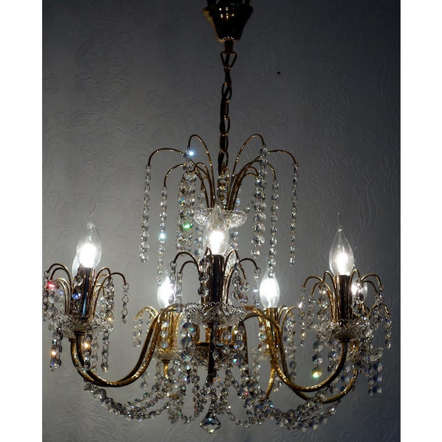Antique Brass and Lead Crystal 7-Light Chandelier from Preico, 1980s For Sale - Image 6 of 9