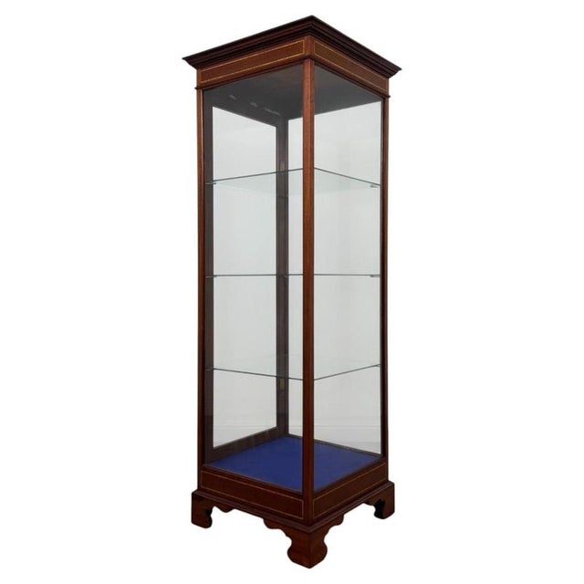 Wood Antique 20th Century Inlaid Mahogany Freestanding Shop Display Cabinet For Sale - Image 7 of 11