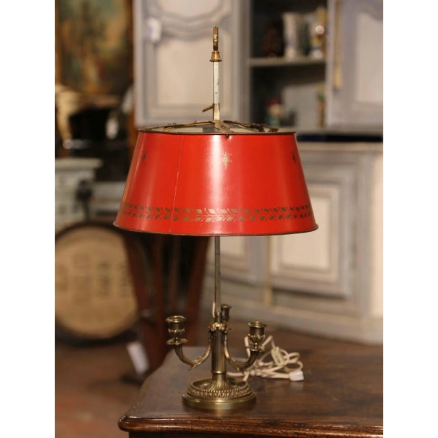 Brass Early 20th Century French Brass and Tole Three-Light Bouillotte Table Lamp For Sale - Image 8 of 10