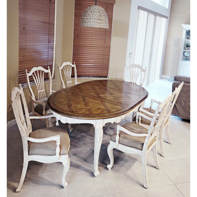 Late 20th Century Vintage Country French Provincial Parquet Top Dining