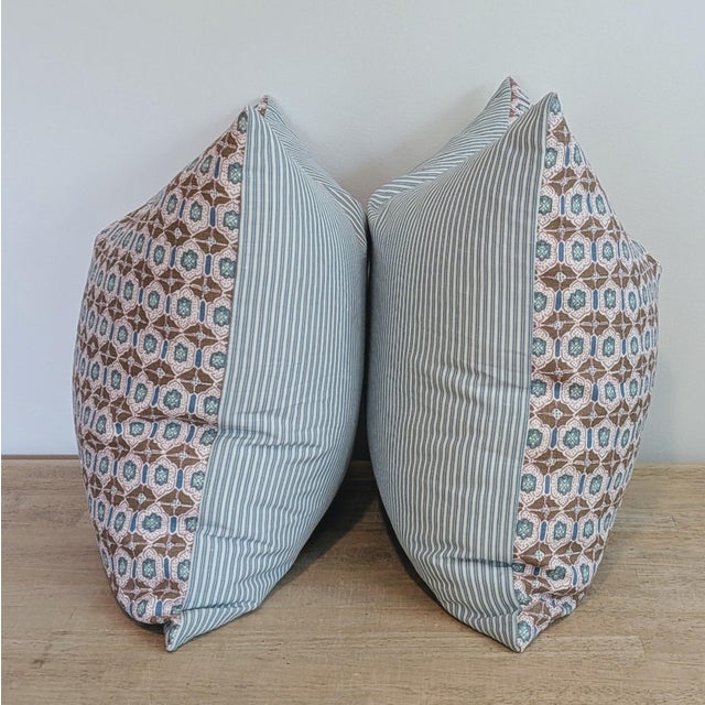 Elizabeth Eakins Lanterns 20" Pillows in Teal- Pair For Sale - Image 4 of 8