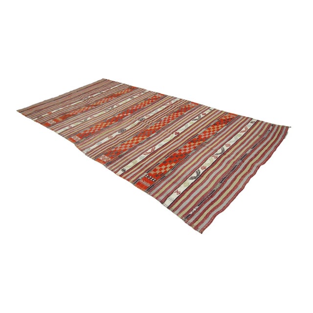 Traditional Vintage Embroidered Turkish Kilim Rug For Sale - Image 3 of 7