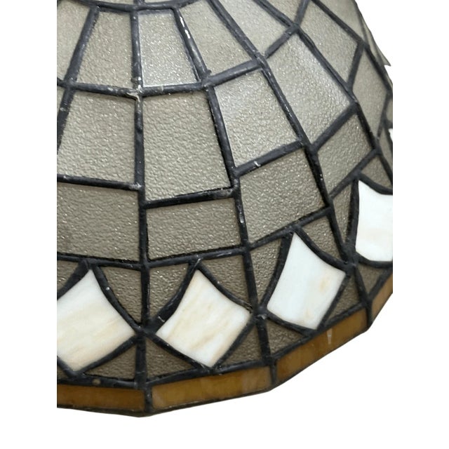 Art Deco Vintage Tifany Style Geometric Design Stained Glass Shade For Sale - Image 3 of 4