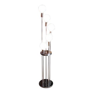 Vintage Mid Century Chrome Base Spiral White Globe Shades Floor Lamp For Sale