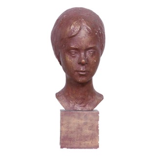 Original Art Deco Statuette of Young Woman in Painted Plaster, Czechia, 1920s-1940s For Sale