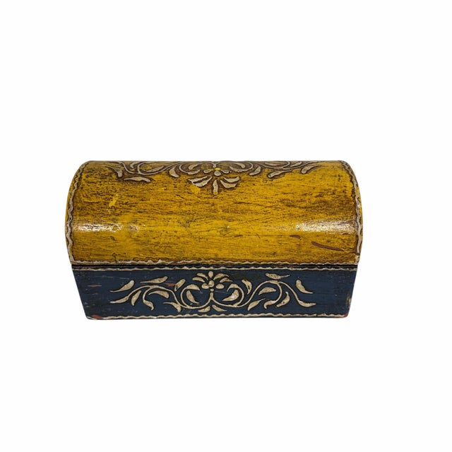 Wood Vintage Domed Lid Folk Art Design Trinket Box For Sale - Image 7 of 7