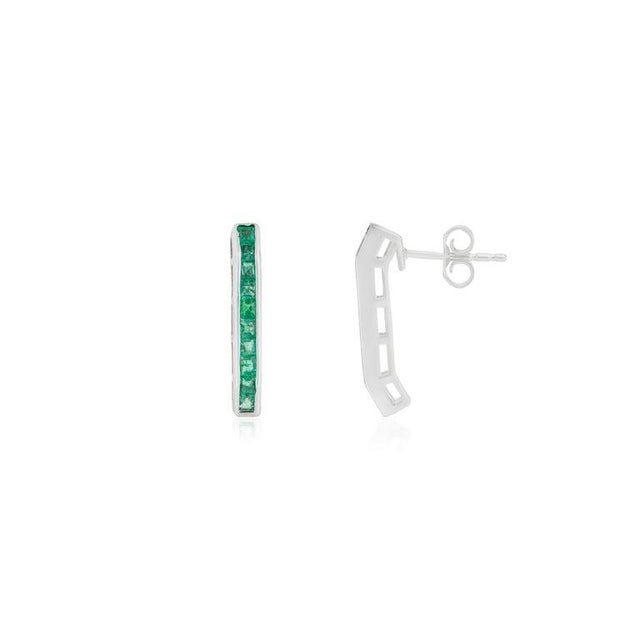 Contemporary Natural Emerald Column Earrings in Sterling Silver for Her, A Pair For Sale - Image 3 of 11